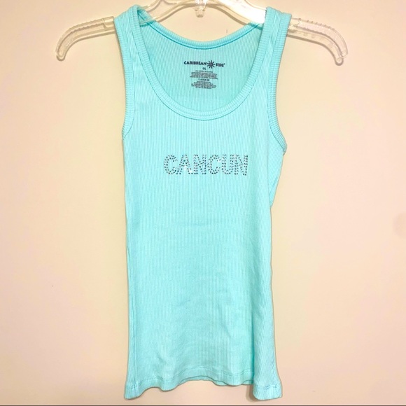 Tops - 💛 Seafoam Cancun Rhinestone Ribbed Tank L NWOT